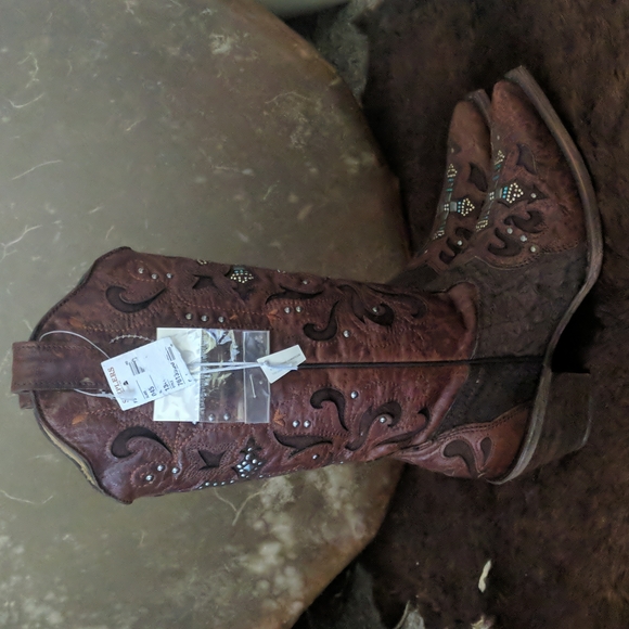 CORRAL C1104 Distressed brown/python cowgirl boots blingy cross snip toe sz6 NWT - Picture 7 of 15